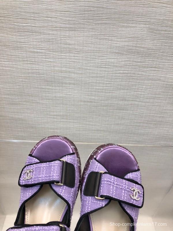 2025 Slippers Chanel Purple Fabric Wedge Sandals