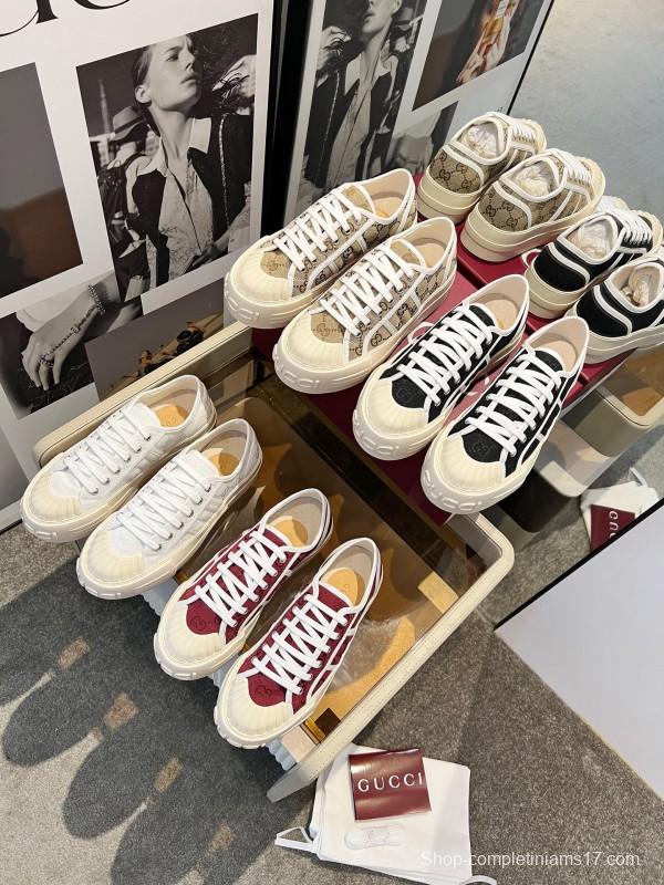2025 Women Gucci Black White Canvas Sneakers LY00270