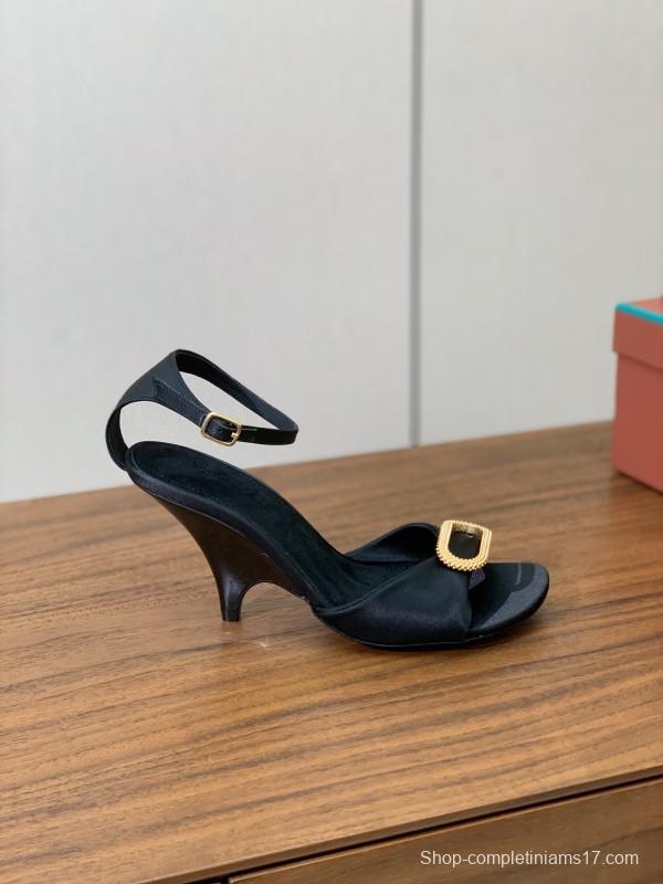 2025 Women Le Parmentier Black Leather Sandals Custom Hardware KFY00280