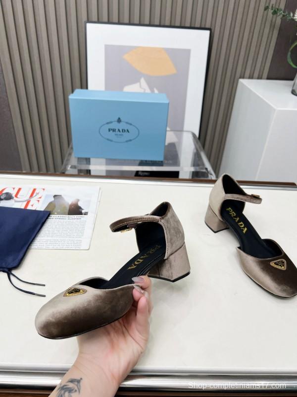 2025 Women Prada Brown Velvet Mary Jane Shoes