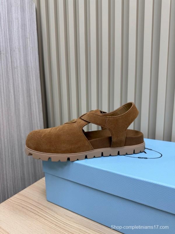 2025 Women Prada Brown Suede Sandals LY00280