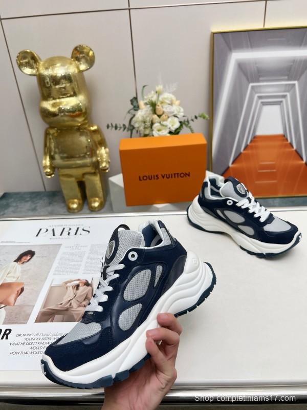 2025 Unisex Louis Vuitton Black White Blue Leather Tech Fabric Sneakers Monogram LY00340