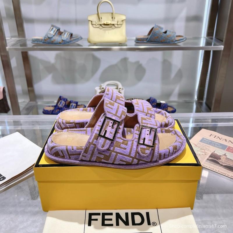 2025 Slippers Fendi Purple Canvas Slippers KFY00250