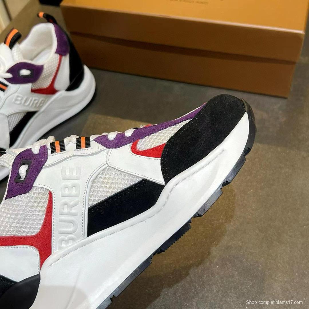 2025 Unisex Burberry Black White Red Purple Suede Leather Mesh Chunky Sneakers MJ00380