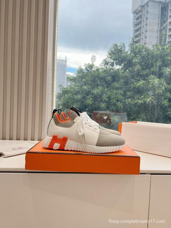 2024 Unisex Hermès Beige Orange Calfskin Suede Sneakers MJ00290(F/W)