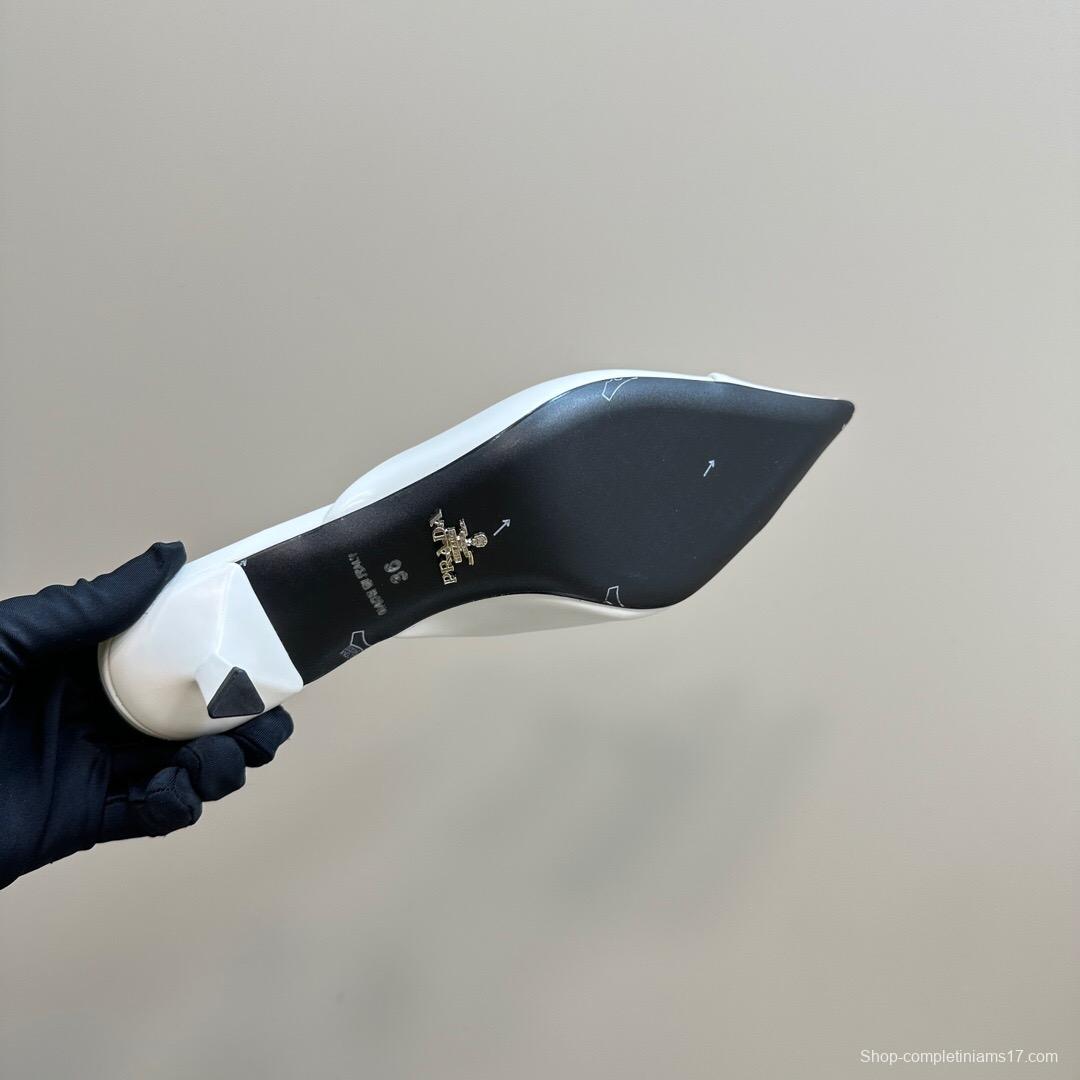 2025 Women Prada White Leather High Heel Mules