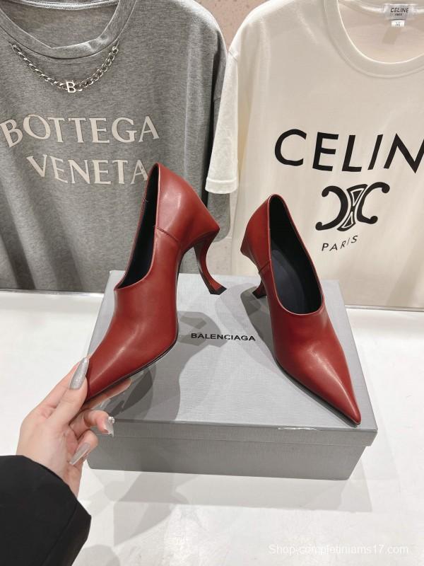 2025 Women Balenciaga Red Leather High Heel Shoes