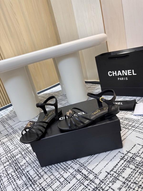 2025 Women Chanel Black Leather Sandals LY00270