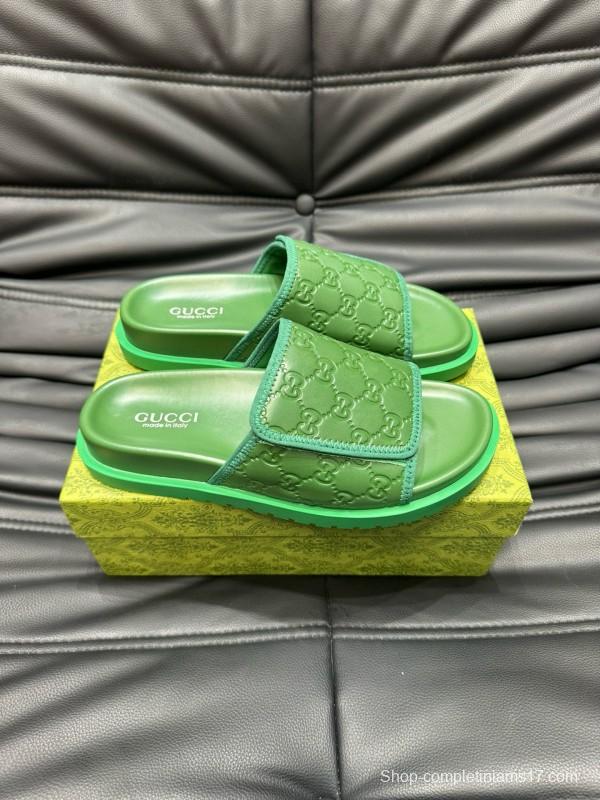2024 Slippers Gucci Green Leather Slippers MJ00200
