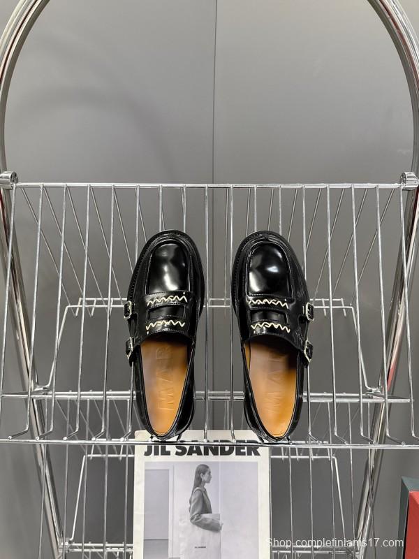 2025 Women Marni Black Leather Loafers KFY00320