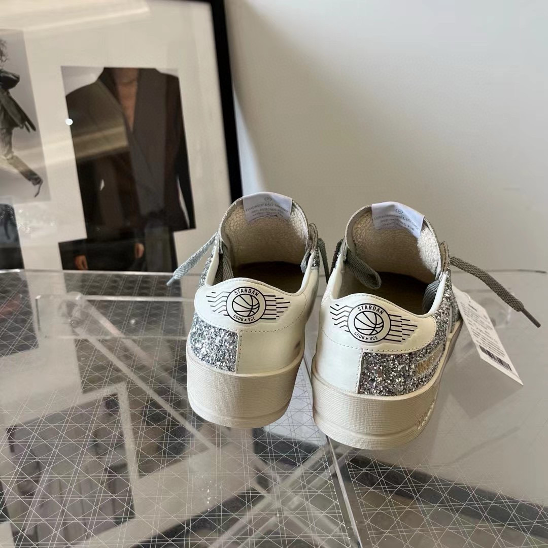 2024 Unisex GGDB White Silver Leather Glitter Low-Top Sneakers MJ00260