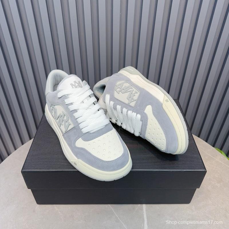 2025 Unisex Amiri White Grey Leather Suede Sneakers MJ00360