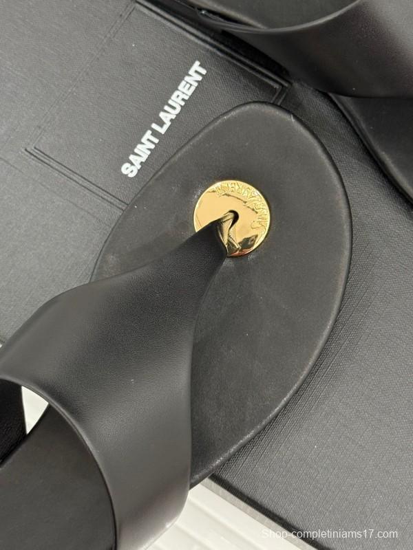 2025 Slippers Yves Saint Laurent Black Leather Slippers KFY00270