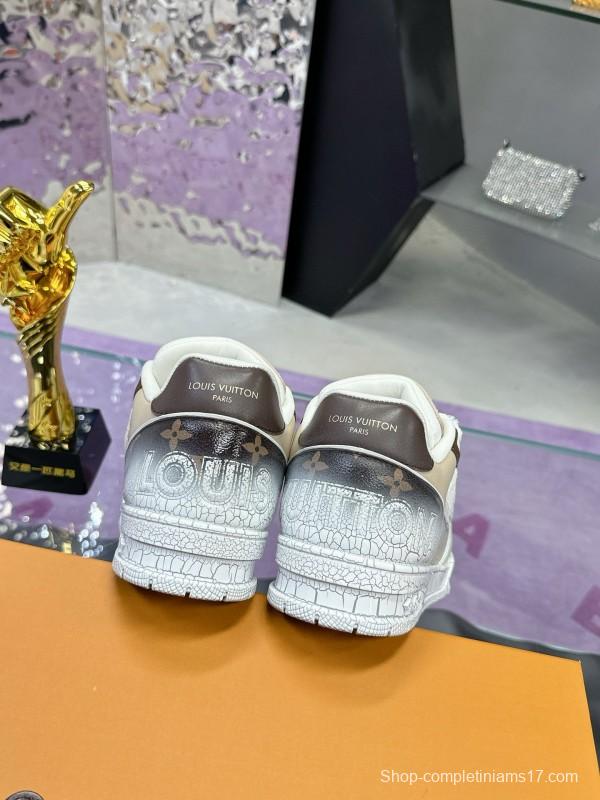 2024 Unisex Louis Vuitton White Brown Leather Mesh Plimsolls Waxed Vintage MJ00500