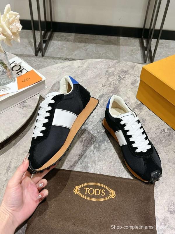 2025 Women TOD'S Black White Nylon Calfskin Sneakers