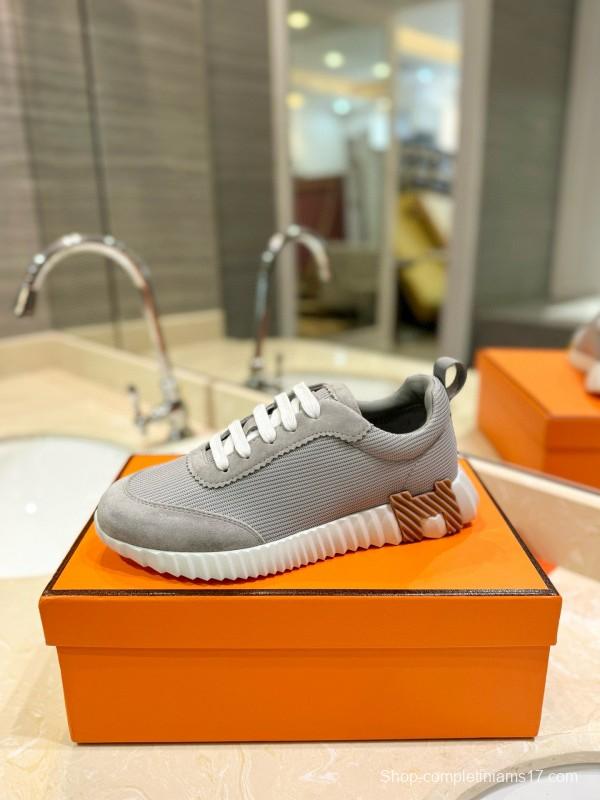 2024 Unisex Hermès Gray Beige Silk Suede Sneakers MJ00320
