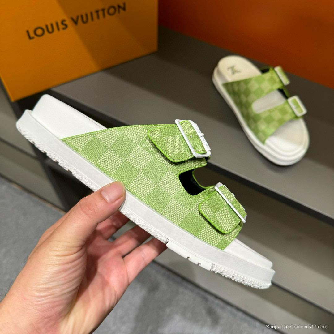 2024 Slippers Louis Vuitton Light Green White Leather Slippers