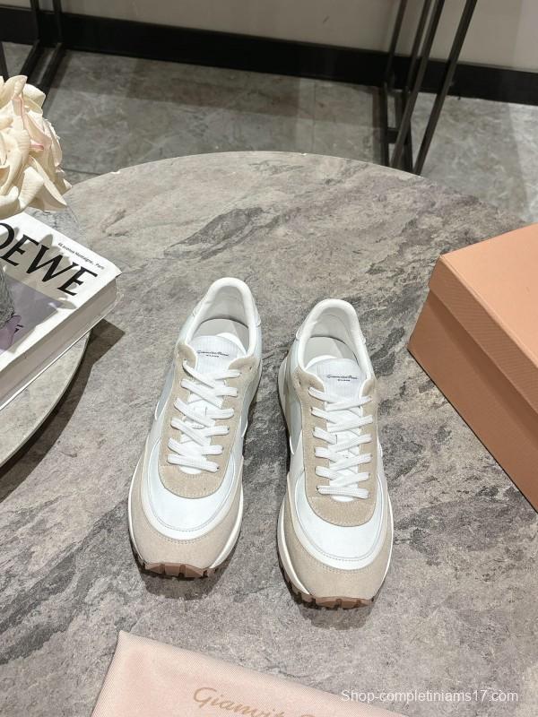 2025 Women Hermès White Beige Leather Mesh Sneakers