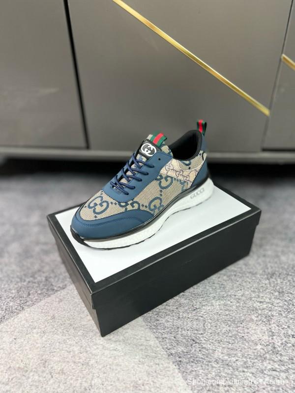 2024 Men Gucci Blue Beige Canvas Leather Sneaker MJ00260