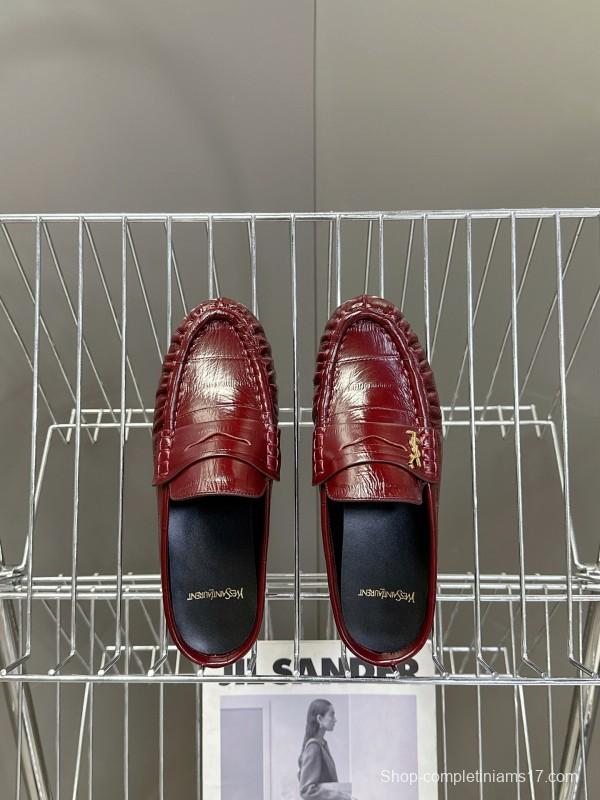 2025 Women Yves Saint Laurent Burgundy Leather Loafers