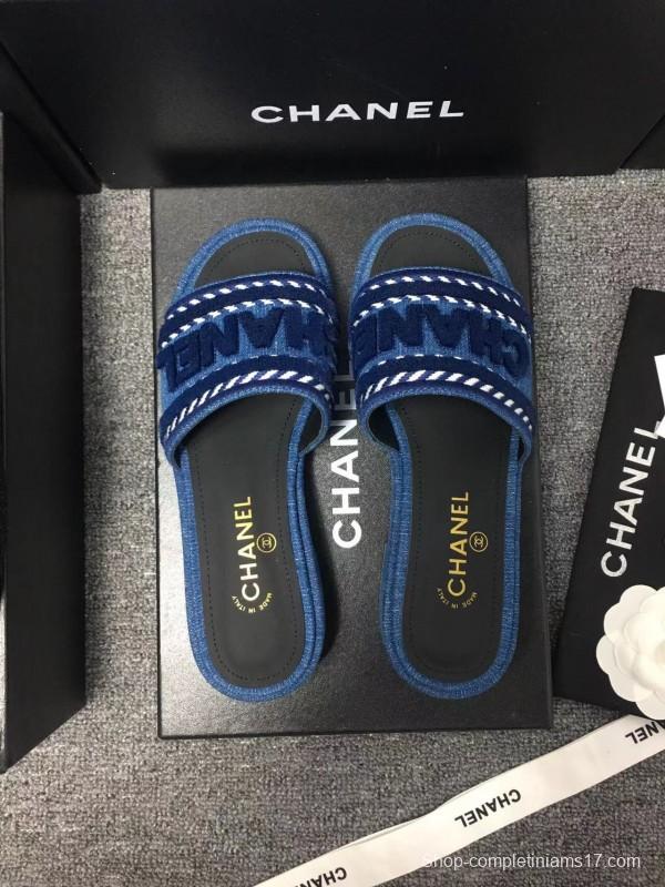 2025 Slippers Chanel Blue Fabric Slippers LY00270