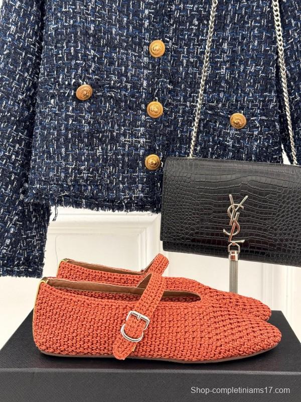 2025 Women AlAIA Orange Knitted Leather Mary Jane KFY00310