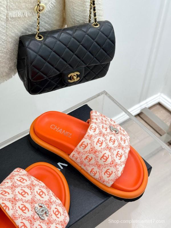 2025 Slippers Chanel Orange Nylon Slippers