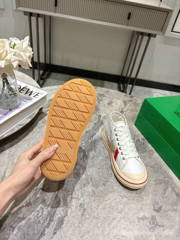 2025 Unisex Bottega Veneta White Red Canvas Lambskin Sneakers Hand Painted KFY00260(F/M)