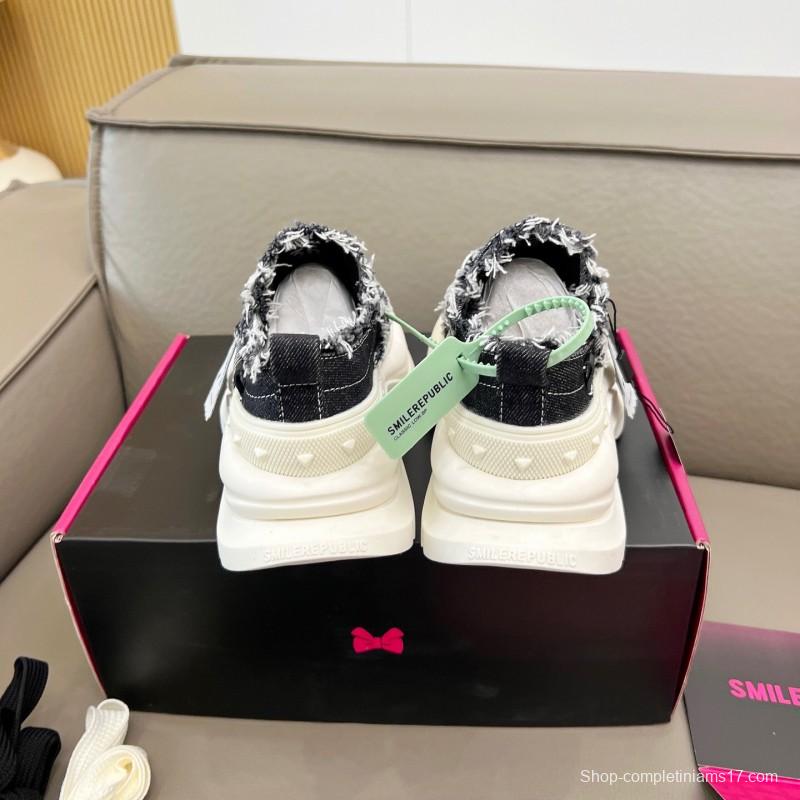 2025 Unisex Smile Republic Black White Canvas Casual Shoes Fringed LY00291