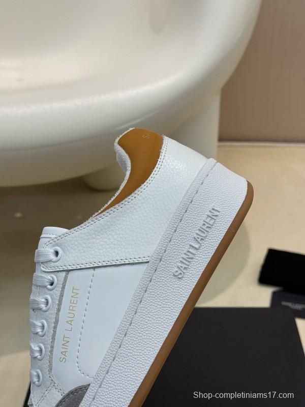 2024 Unisex Yves Saint Laurent White Grey Brown Leather Suede Sneakers