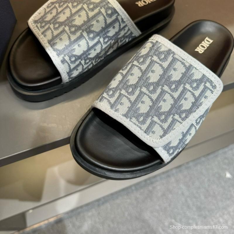 2024 Dior Black Grey Fabric Slippers MJ00180