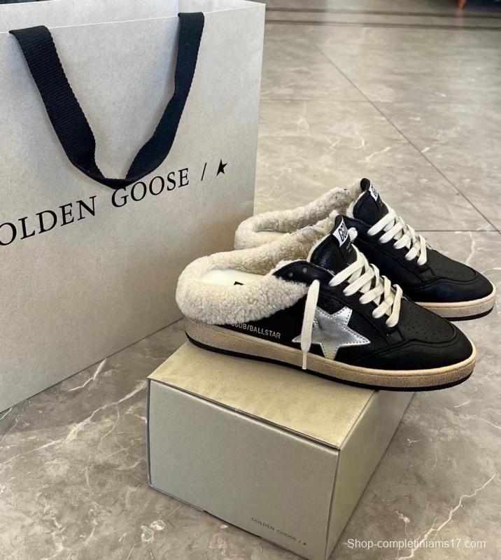 2024 GGDB Black White Leather Shearling Slippers MJ00280