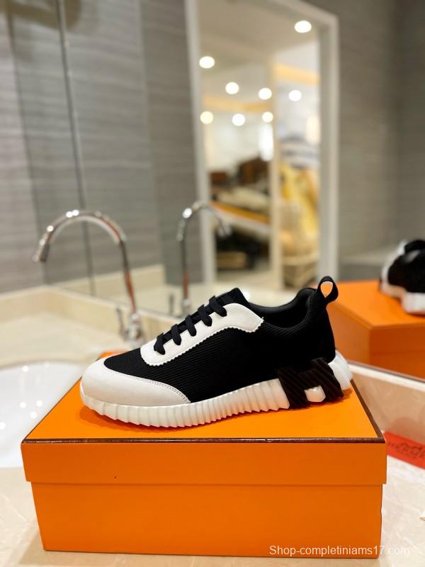 2024 Unisex Hermès black white fabric sneakers