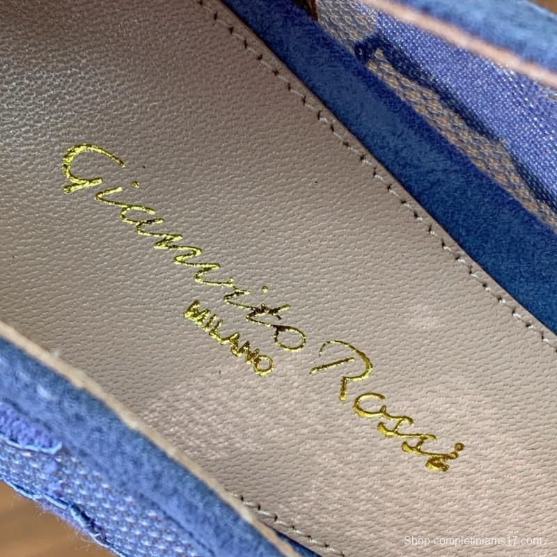 2025 Women Gianvito Rossi Blue Lace Leather Pumps