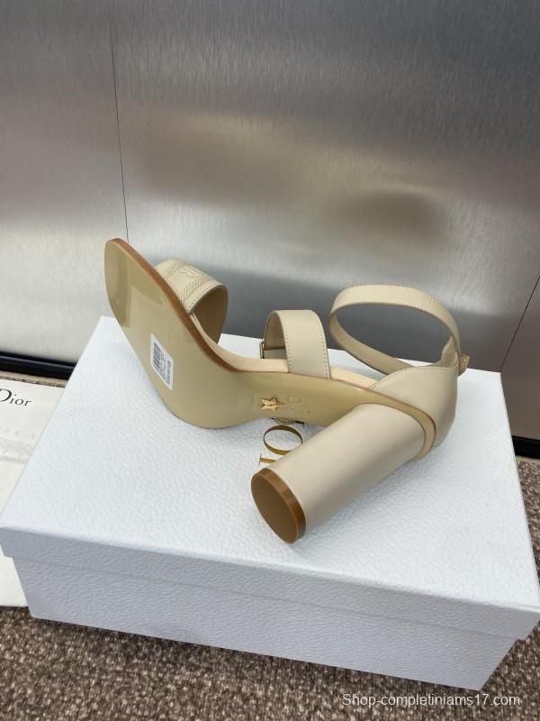 2025 Women Dior Beige Leather Sandals Buckle Strap High Heel