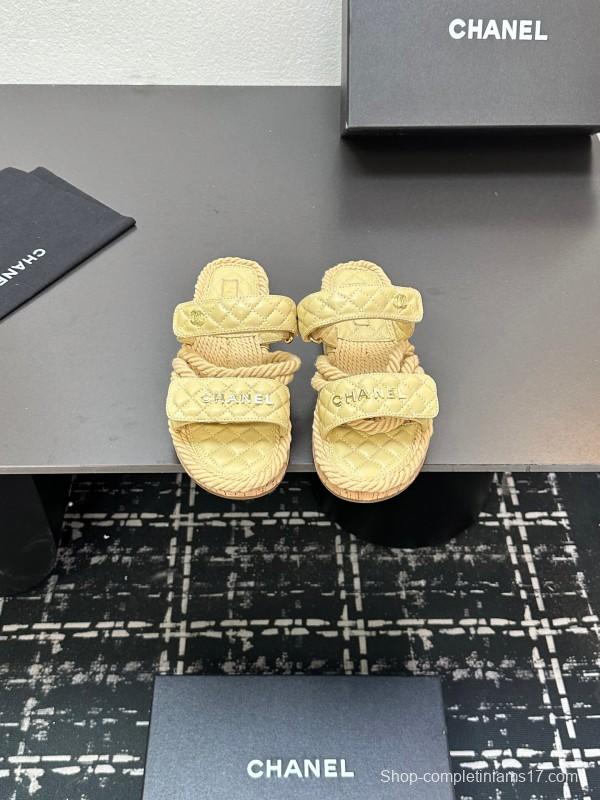 2025 Slippers Chanel Yellow Fabric Rope Slides