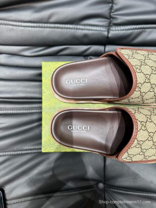2024 Slippers Gucci Brown Canvas Slippers MJ00200