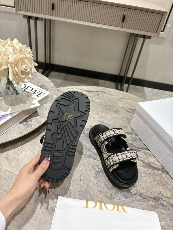 2025 Women Dior Black White Fabric Sandals KFY00300