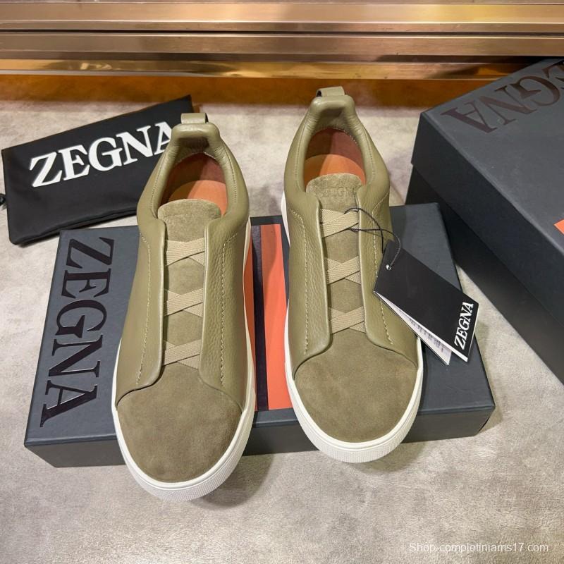 2024 Men Ermenegildo Zegna Green Suede Calfskin Sneakers MJ00280
