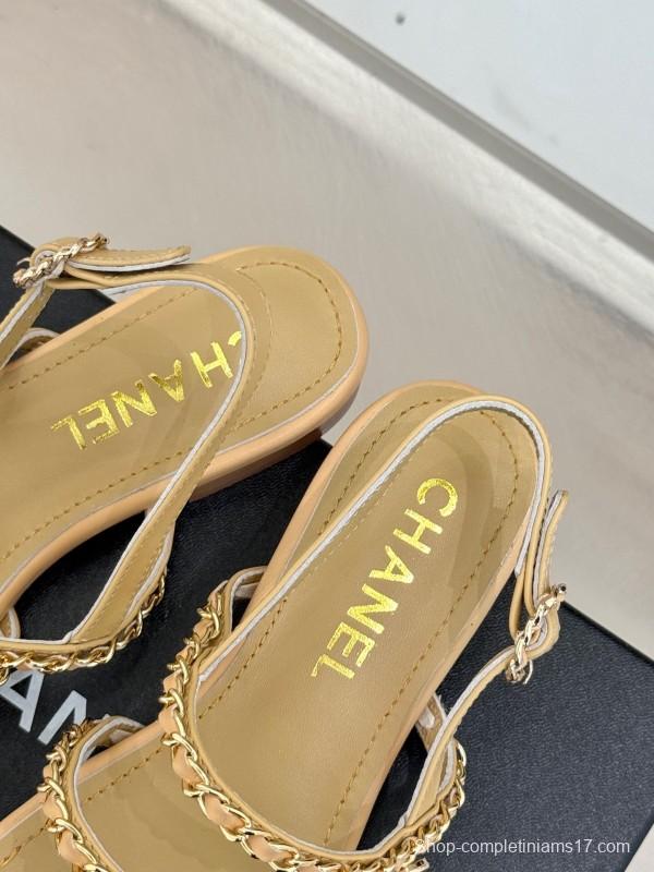 2025 Women Chanel Beige Leather Sandals KFY00270