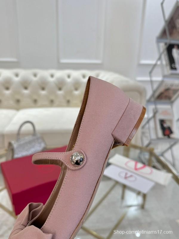 2025 Women Valentino Pink Cotton Mary Jane Bow LY00300