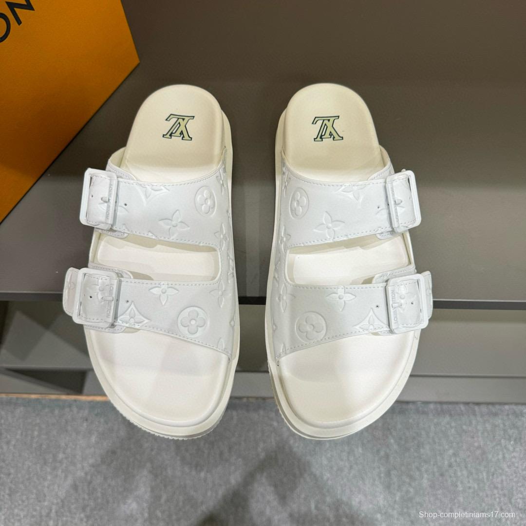2024 Slippers Louis Vuitton White Leather Slippers
