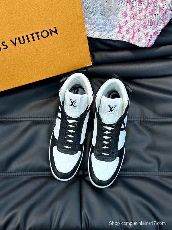2024 Men Louis Vuitton Black White Leather High Top Sneakers MJ00420