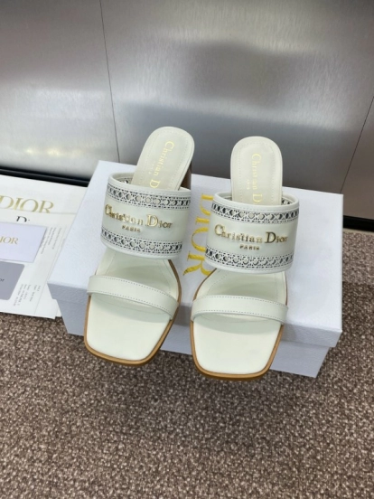 2025 Women Dior White Leather Slide Sandals