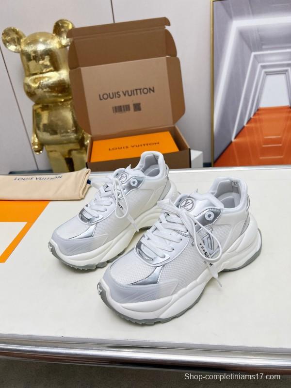 2025 Women Louis Vuitton White Gold Leather Mesh Sneakers LY00340