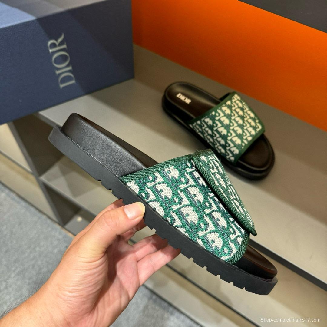 2024 Slippers Dior Green Canvas Slippers MJ00180