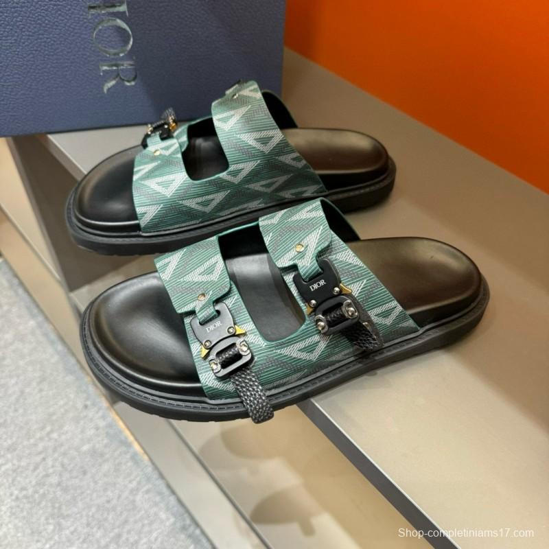 2024 Men's Dior Green Canvas Leather Slippers