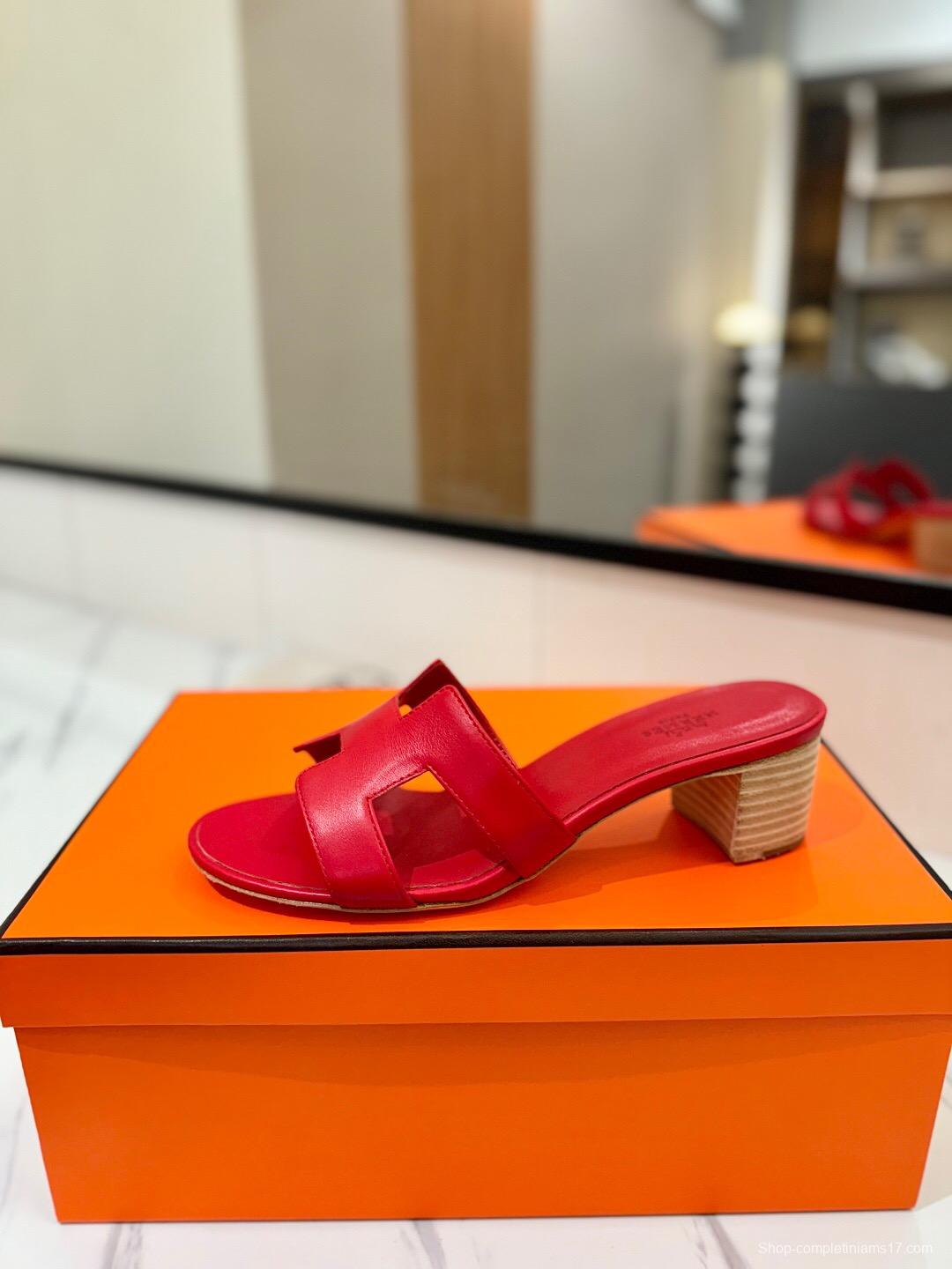 2025 Women Hermès Red Leather Heels