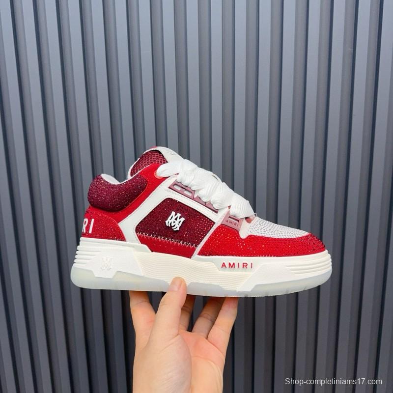 2024 Unisex Amiri Red White Leather Mesh Sneakers MJ00410