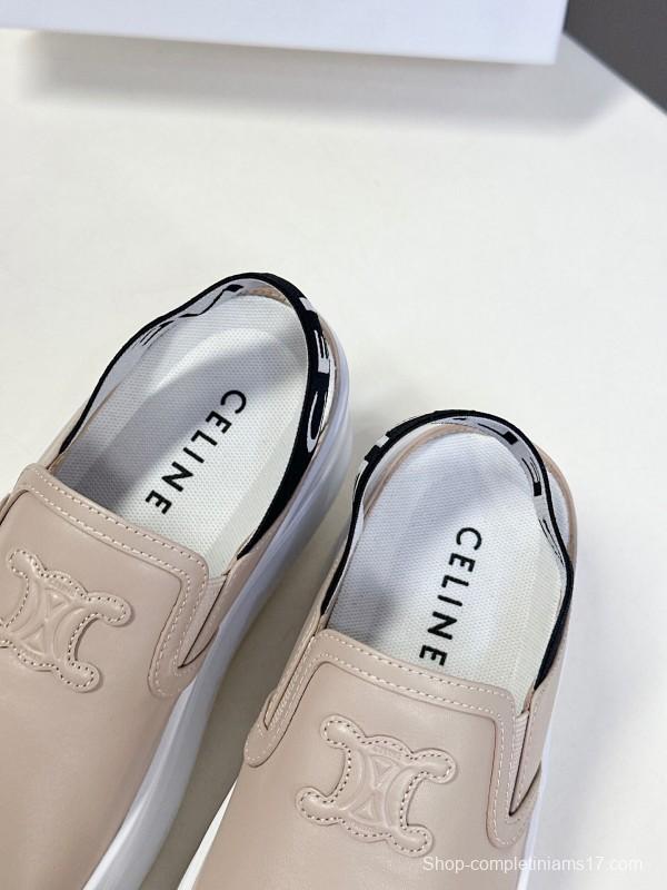 2025 Women Celine Beige Leather Slip-On Sneakers